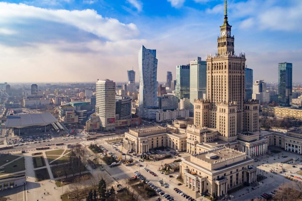 Warsaw skyline on a sunny day on our Poland itinerary