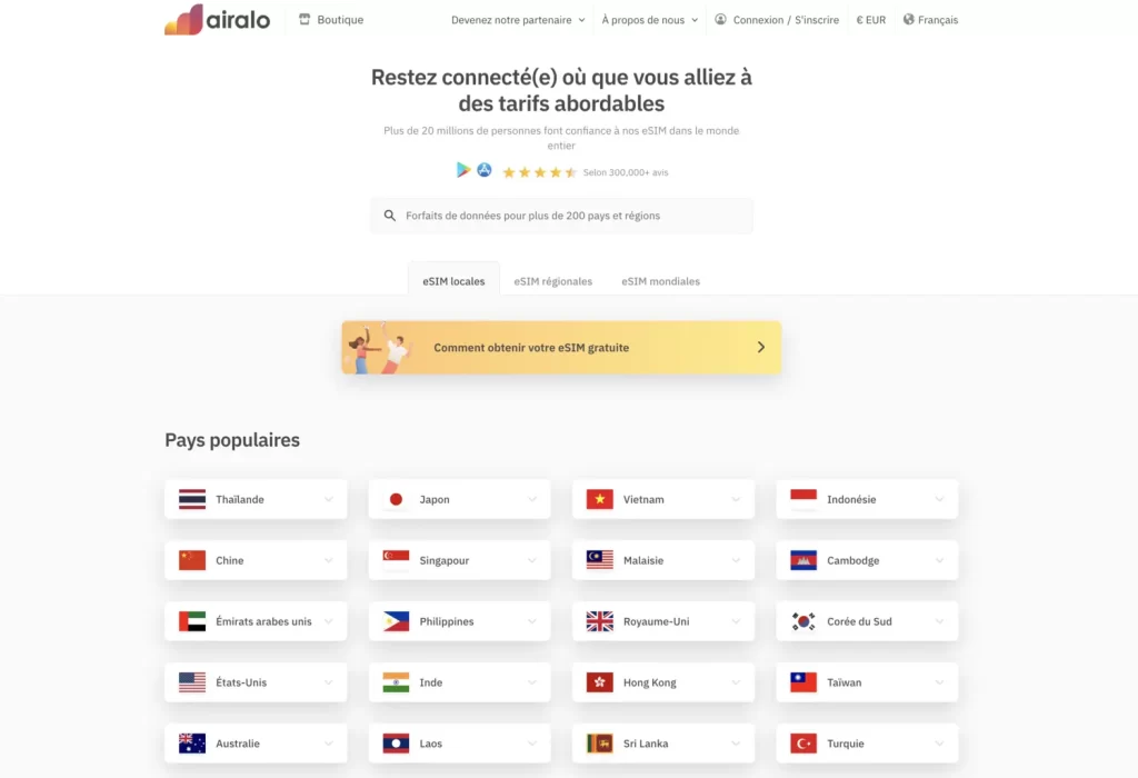 Airalo Homepage Francais