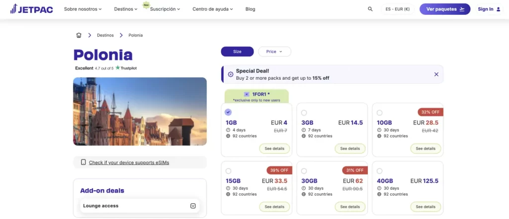 Jetpac eSIM para Polonia