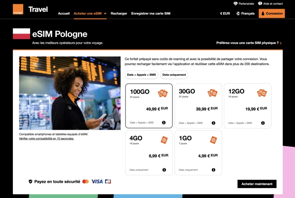 Orange Pologne (Orange Travel) eSIM pour la Pologne