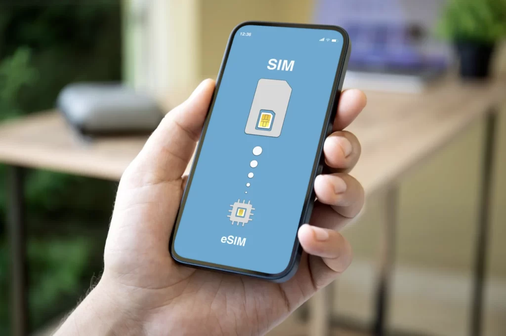 Man setting up an ESIM Poland